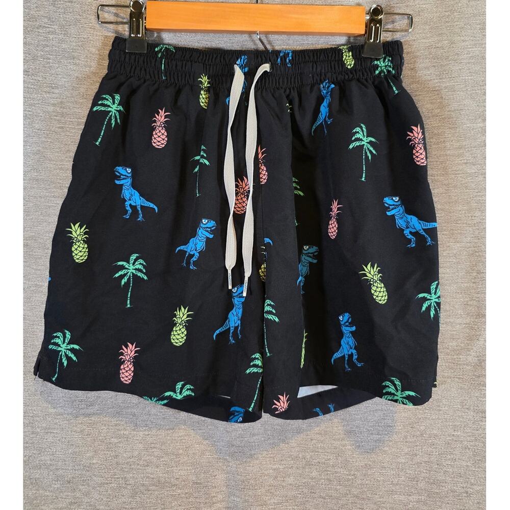 Chubbies The T-Flexes 5.5" Classic Swim Trunk Sz SM Dinosaur Pineapple Black